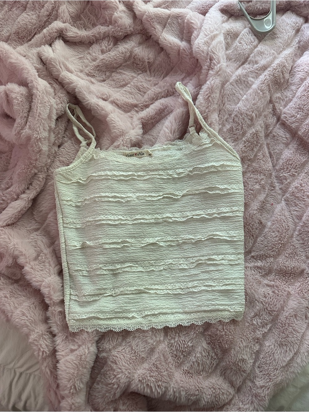 Heart Hips White Lace Trim Cami Top